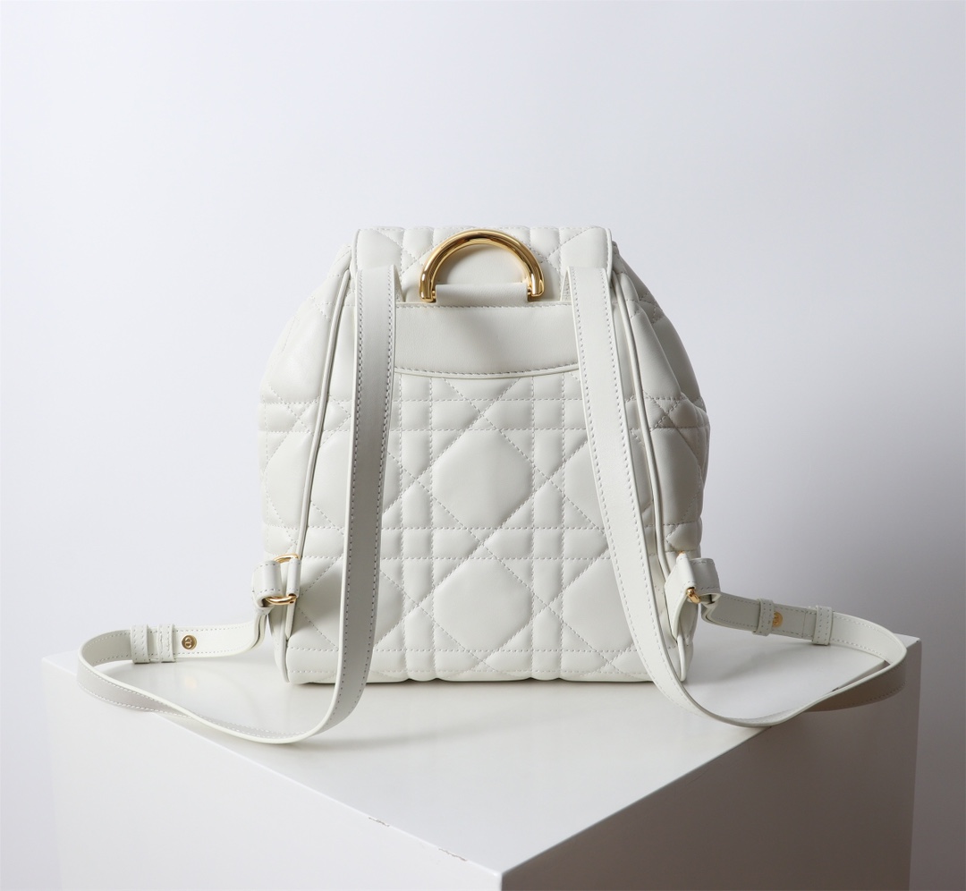 Medium Dior Caro Backpack White Macrocannage Lambskin